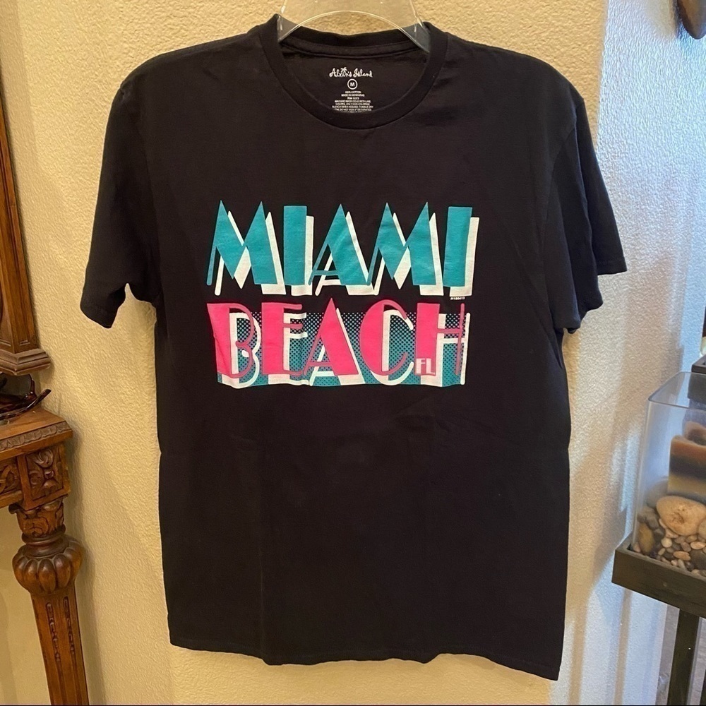 ALVIN’S ISLAND Miami Beach Graphic Black T-Shirt Size Medium